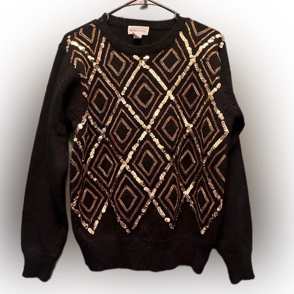Vintage Alfred Dunner sequin sweater size small black & gold